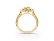 Fancy Yellow Marquise Cut Diamond Halo Milgrain Pavé Ring Set in Yellow gold with Prong Setting