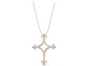Round Lab-Grown Diamond Pavé Open Cross Pendant Necklace | Fleur-de-Lis Tips | Rose Gold