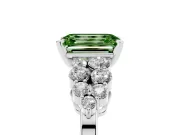 Fancy Green Emerald Cut Diamond Cluster Engagement Ring Set in Silver with Pavé Band and Prong Setting
