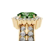 Oval Scalloped Halo Engagement Ring Setting for a Fancy Green Lab-Grown Diamond | Double Row Band | Yellow Gold