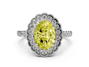 Fancy Yellow Oval Cut Diamond Milgrain Floral Halo Engagement Ring Set in Silver with Pavé Band