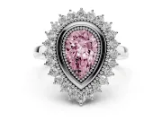Fancy Pink Pear Cut Diamond Halo Ring Set in White gold with Milgrain Edge and Round Prong Setting