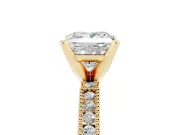 Princess Cut Diamond Solitaire Ring Set in Yellow gold with Slim Pavé Band and Prong Setting