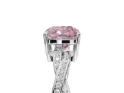 Cushion Cut Twisted Pavé Solitaire Engagement Ring Setting for a Fancy Pink Lab-Grown Diamond | Open Basket | White Gold