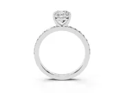 Cushion Cut Diamond Solitaire Set in White gold with Round Pavé Band and Prong Setting