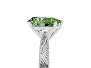 Fancy Green Pear Cut Diamond Solitaire Milgrain Engraved Band Set in Platinum with Prong Setting