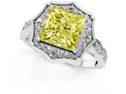 Princess Cut Scalloped Halo Engagement Ring Setting for a Fancy Yellow Lab-Grown Diamond | Pave Band | White Gold