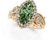 Marquise Vintage Halo Engagement Ring Setting for a Fancy Green Lab-Grown Diamond | Bezel Shoulder Accents | Yellow Gold
