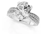 Oval Milgrain Solitaire Engagement Ring Setting | Graduated Double Row Pave | Sterling Silver