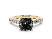 Cushion Cut Baguette Side Stone Engagement Ring Setting for a Black Center | Yellow Gold