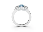 Fancy Blue Three-Stone Marquise Cut Diamond Ring Set in Platinum with Matching Prong Settings and Plain Band