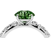 Fancy Green Round Cut Diamond Cluster Solitaire Ring Set in White gold with Prong Setting