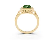 Fancy Green Princess Cut Diamond Halo Engagement Ring Set in Yellow gold with Milgrain Pavé Band