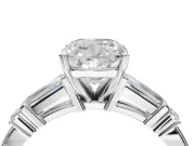 Cushion Cut Tapered Baguette Engagement Ring Setting | Bar Set Sides | White Gold