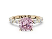 Cushion Cut Pavé Engagement Ring Setting for a Fancy Pink Lab-Grown Diamond | Alternating Accents | Yellow Gold