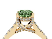 Oval Hidden Halo Pave Engagement Ring Setting for a Fancy Green Lab-Grown Diamond | Claw Prongs | Yellow Gold
