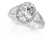 Oval Halo Engagement Ring Setting | V-Split Pavé Band | Sterling Silver
