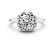 Cushion Cut Scalloped Petal Halo Engagement Ring Setting | Plain Band | White Gold