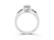 Radiant Cut Diamond Solitaire Ring Set in White gold with Tapered Baguette Side Stones and Prong Setting