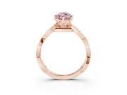 Fancy Pink Marquise Cut Diamond Twist Band Solitaire Ring Set in Rose gold with Leaf Prong Setting and Accent Stones
