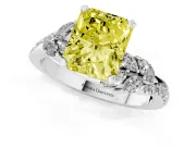 Radiant Cut Floral Engagement Ring Setting for a Fancy Yellow Lab-Grown Diamond | Marquise Side Stones | Platinum