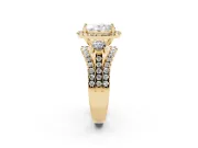 Oval Halo Split Shank Engagement Ring Setting | Round Side Stones | Yellow Gold