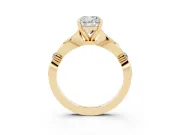 Cushion Cut Diamond Solitaire Twisted Band Ring Set in Yellow gold with Accent Stones and Prong Setting