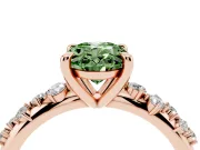 Fancy Green Oval Cut Diamond Solitaire Vine Band Ring Set in Rose gold with Round Accents and Prong Setting