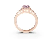 Fancy Pink Oval Cut Diamond Halo Ring Set in Rose gold with Double Pavé Split Shank
