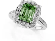 Emerald Cut Halo Engagement Ring Setting for a Fancy Green Lab-Grown Diamond | Petal Tips | Platinum