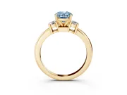 Fancy Blue Three-Stone Oval Cut Diamond Ring Set in Yellow gold with Prong Setting and Plain Band