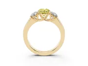 Fancy Yellow Three-Stone Oval Cut Diamond Ring Set in Yellow gold with Matching Prong Settings and Plain Band