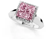 Fancy Pink Princess Cut Diamond Halo Ring Set in Silver with Cathedral Band and Prong Setting