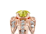 Fancy Yellow Round Cut Diamond Art Deco Ring Set in Rose gold with Pavé Split Shank