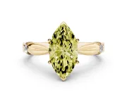 Fancy Yellow Marquise Cut Diamond Solitaire Twisted Band Ring Set in Yellow gold with Accent Stones and Prong Setting