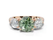 Round Three Stone Engagement Ring Setting for a Fancy Green Lab-Grown Diamond | Tapered Pave Band | Rose Gold