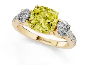 Cushion Cut Engagement Ring Setting for a Fancy Yellow Lab-Grown Diamond | Three Stone | Yellow Gold