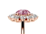 Round Floral Double Halo Engagement Ring Setting for a Fancy Pink Lab-Grown Diamond | Plain Band | Rose Gold