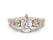 Pear-Shaped Vintage Three Stone Engagement Ring Setting | Graduated Milgrain Pave | Yellow Gold