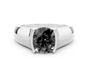 Round Half Bezel Solitaire Engagement Ring Setting for a Black Center | Wide Band | Sterling Silver