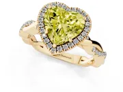 Fancy Yellow Heart Cut Diamond Halo Twisted Band Ring Set in Yellow gold with Prong Setting