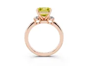 Fancy Yellow Three-Stone Asscher Cut Diamond Ring Set in Rose gold with Prong Setting and Plain Band