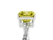 Fancy Yellow Asscher Cut Diamond Solitaire Twisted Pavé Ring Set in Silver with Prong Setting