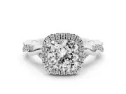 Cushion Cut Halo Engagement Ring Setting | Pavé Twist Band | Sterling Silver