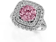 Round Halo Split Shank Engagement Ring Setting for a Fancy Pink Lab-Grown Diamond | Pavé Strands | White Gold