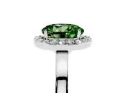 Fancy Green Round Cut Diamond Halo Ring Set in Silver with Solitaire Band and Prong Setting