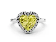 Fancy Yellow Heart Cut Halo Round Diamond Solitaire Ring Set in Silver with Pavé Band and Prong Setting