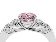 Fancy Pink Oval Cut Diamond Cluster Ring Set in Silver with Round Accent Stones and Prong Setting on a Plain Band