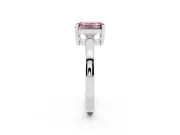Fancy Pink Emerald Cut Diamond Solitaire Ring Set in Platinum with Prong Head and Smooth Polished Band