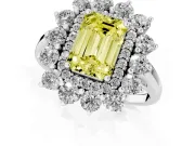 Emerald Cut Floral Halo Engagement Ring Setting for a Fancy Yellow Lab-Grown Diamond | Plain Band | Sterling Silver
